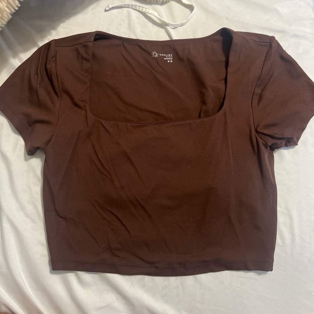 Aerie Deep Brown Square Neck Blouse